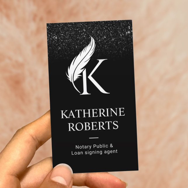 Notary Loan Signing Agent Feather Initial Logotyp Visitkort (Skapare uppladdad)
