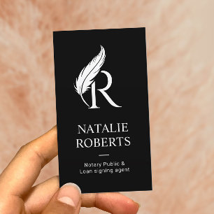 Notary Loan Signing Agent Feather Logotyp Black Visitkort