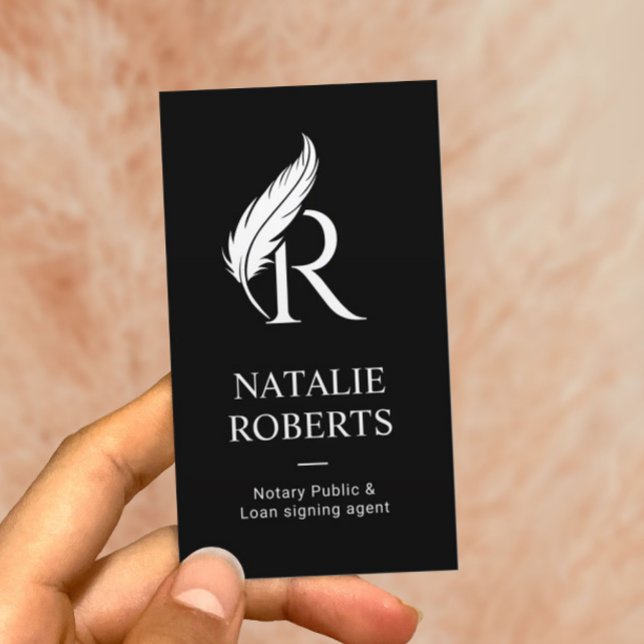 Notary Loan Signing Agent Feather Logotyp Black Visitkort (Skapare uppladdad)