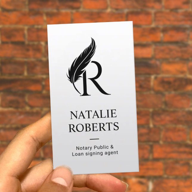 Notary Loan Signing Agent Feather Monogram Logotyp Visitkort (Skapare uppladdad)
