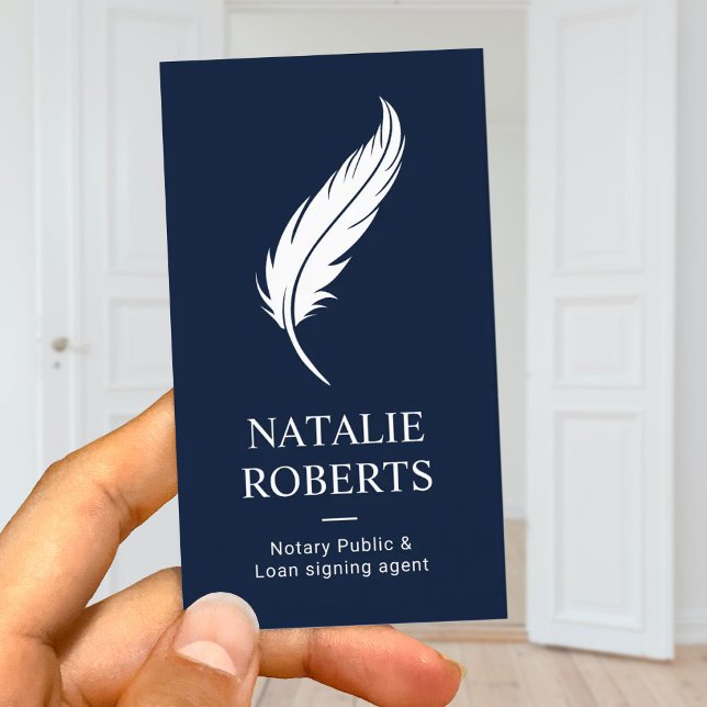 Notary Loan Signing Agent Feather Quill Pen Navy Visitkort (Skapare uppladdad)