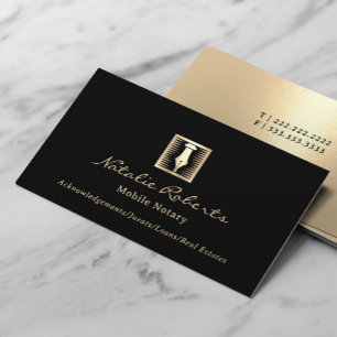 Notary Loan Signing Agent Guld Pen Nib Logotyp Bla Visitkort