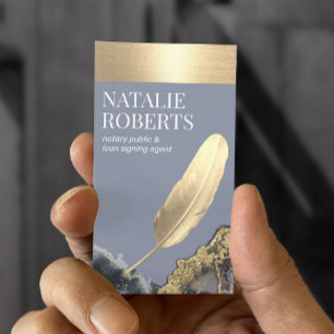 Notary Loan Signing Agent Guld Quill Blue Agate Visitkort