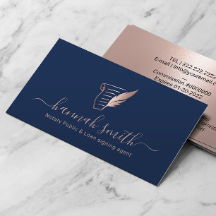 Notary Loan Signing Agent Guld Quill Navy Ro Visitkort