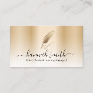 Notary Loan Signing Agent Guld Quill Pen Logotyp Visitkort