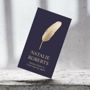 Notary Loan Signing Agent Guld Quill Pen Navy Visitkort