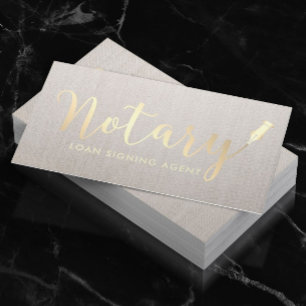 Notary Loan Signing Agent Guld Script Classy Linen Visitkort