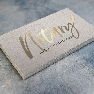 Notary Loan Signing Agent Guld Typography Linen Visitkort