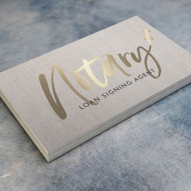 Notary Loan Signing Agent Guld Typography Linen Visitkort (Skapare uppladdad)