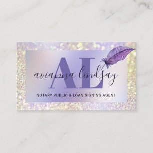 Notary Loan Signing Agent Lila Glitter Monogram Visitkort