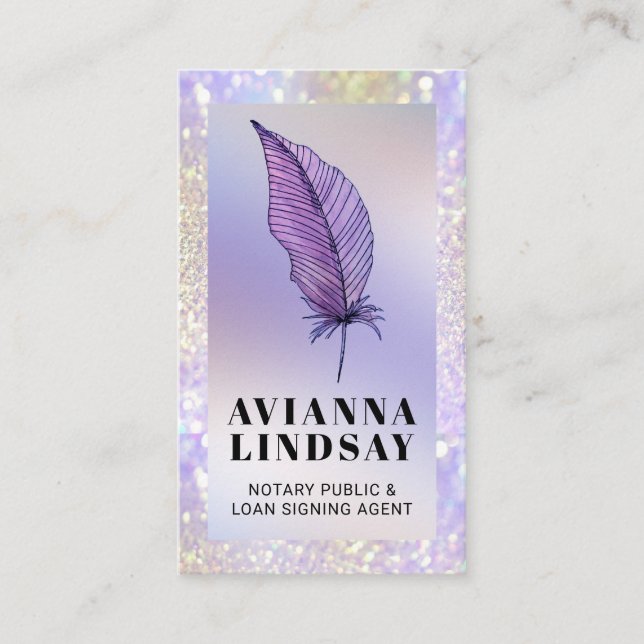 Notary Loan Signing Agent Lila Glitter Visitkort (Framsida)