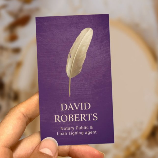 Notary Loan Signing Agent Lila & Guld Quill Pen Visitkort (Skapare uppladdad)