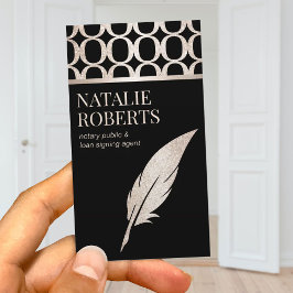 Notary Loan Signing Agent Luxury Guld Quill Pen Visitkort
