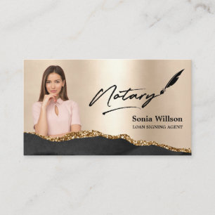 Notary Loan Signing Agent Modern Black Guld Photo Visitkort