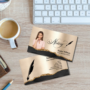 Notary Loan Signing Agent Modern Black Guld Photo Visitkort