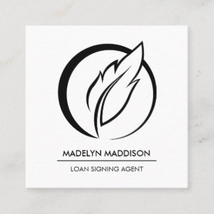Notary Loan Signing Agent Modern Black & White Fyrkantigt Visitkort