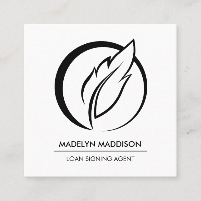 Notary Loan Signing Agent Modern Black & White Fyrkantigt Visitkort (Framsida)