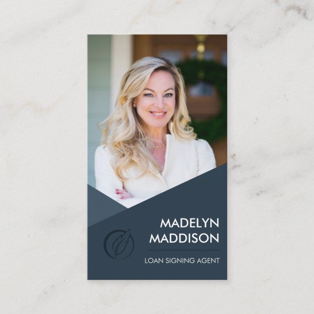 Notary Loan Signing Agent Modern Mörk Azure Photo Visitkort (Framsida)