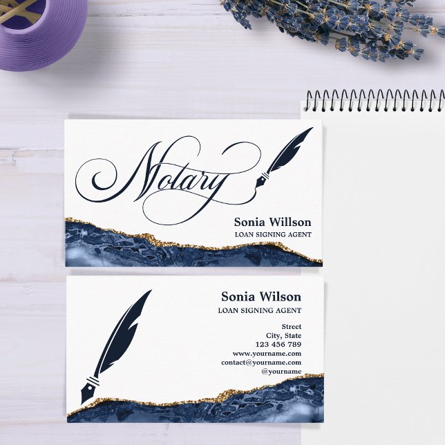 Notary Loan Signing Agent Modern Navy Agate Visitkort (Skapare uppladdad)