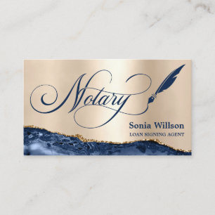 Notary Loan Signing Agent Modern Navy Blue Agate Visitkort