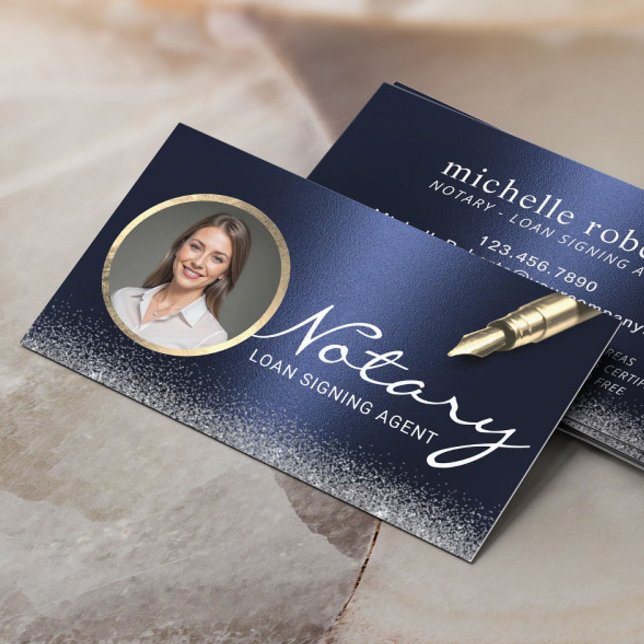 Notary Loan Signing Agent Modern Navy Blue Photo Visitkort (Skapare uppladdad)