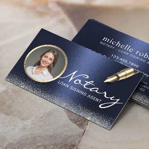Notary Loan Signing Agent Modern Navy Blue Photo Visitkort
