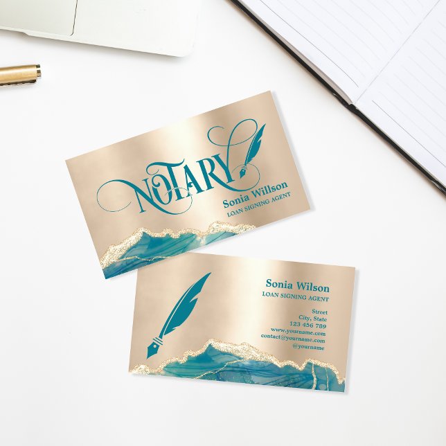 Notary Loan Signing Agent Modern Teal Agate Busin Visitkort (Skapare uppladdad)
