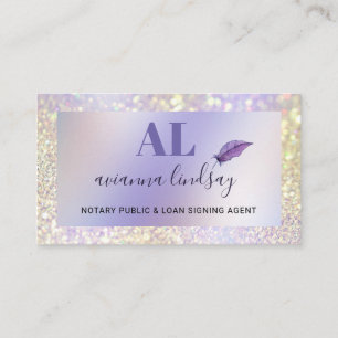 Notary Loan Signing Agent Monogram Lila Glitter Visitkort