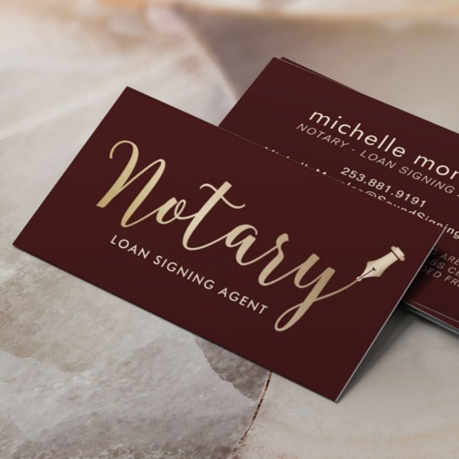 Notary Loan Signing Agent Mörk Red & Guld Visitkort (Skapare uppladdad)