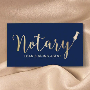 Notary Loan Signing Agent Navy Blue & Guld Visitkort