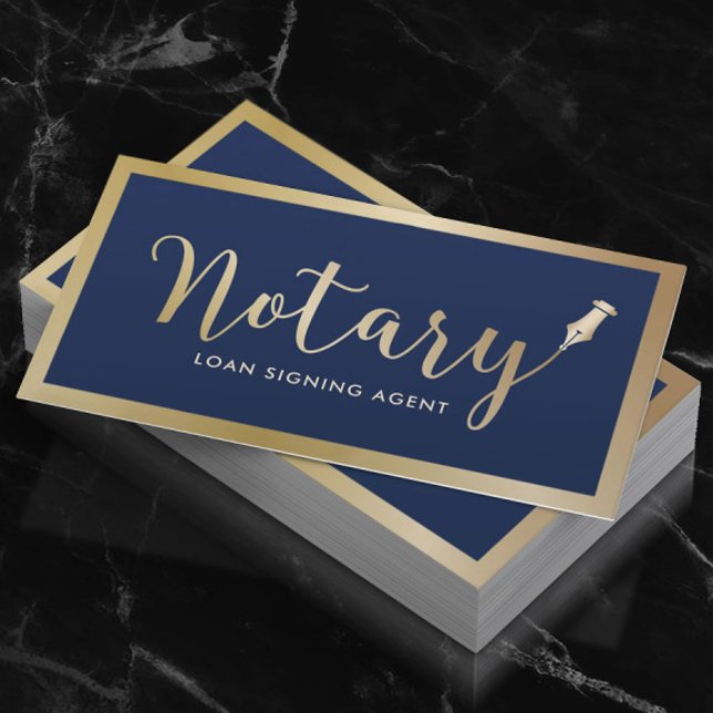 Notary Loan Signing Agent Navy & Guld Photo Visitkort (Skapare uppladdad)