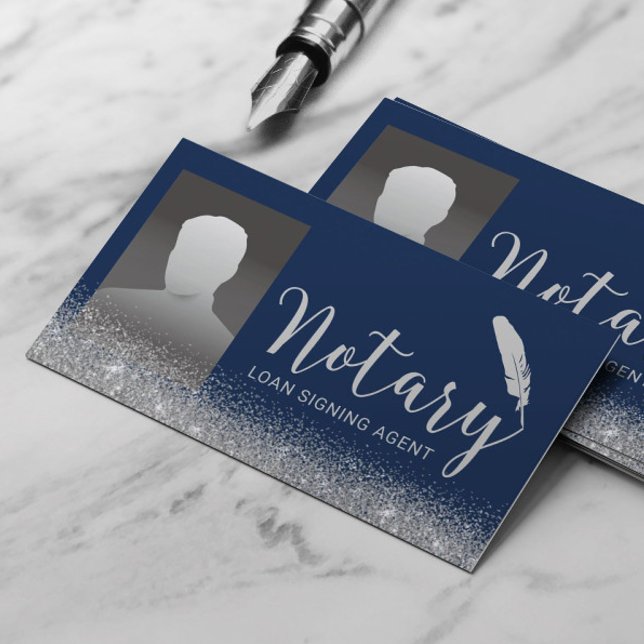 Notary Loan Signing Agent Navy & Silver Photo Visitkort (Skapare uppladdad)