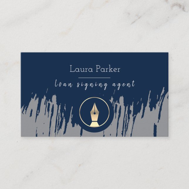 Notary Loan Signing Agent Nib Grått Guld Writer Visitkort (Framsida)