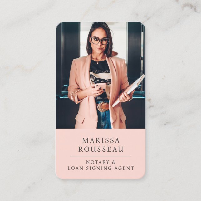 Notary Loan Signing Agent Peach Rosa Photo QR-kod Visitkort (Framsida)