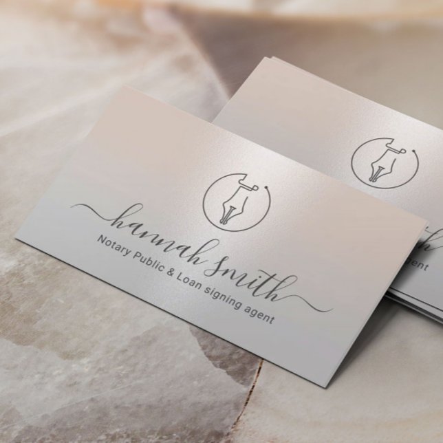 Notary Loan Signing Agent Pen Nib Logotyp Silver Visitkort (Skapare uppladdad)