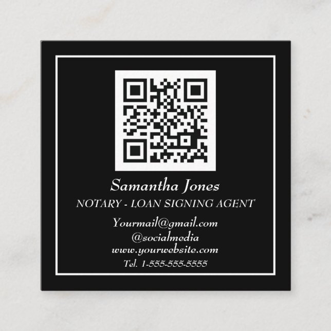 Notary Loan Signing Agent QR-kodskanningsbart svar Fyrkantigt Visitkort (Framsida)