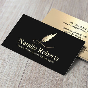 Notary Loan Signing Agent Quill Logotyp Black & Gu Visitkort