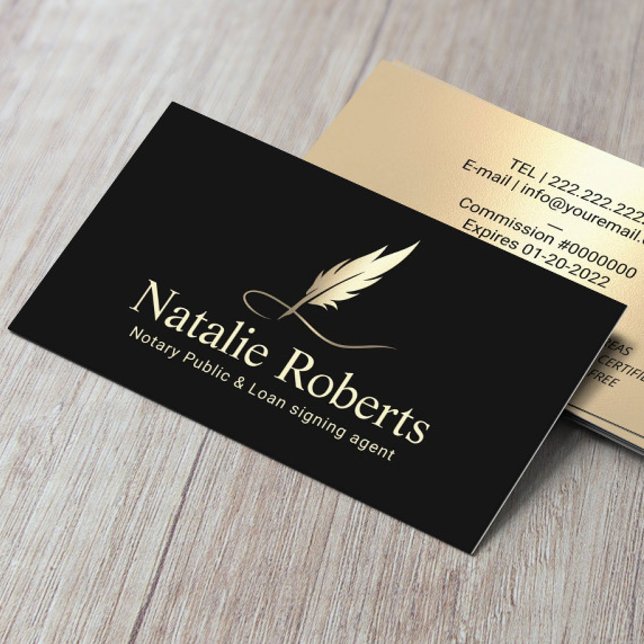 Notary Loan Signing Agent Quill Logotyp Black & Gu Visitkort (Skapare uppladdad)