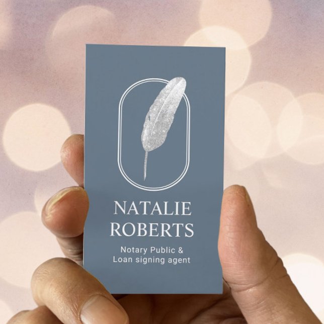 Notary Loan Signing Agent Quill Logotyp Dusty Blue Visitkort (Skapare uppladdad)