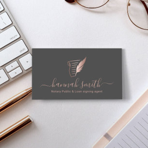 Notary Loan Signing Agent Ro Guld Quill Logotyp Visitkort