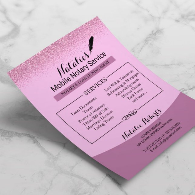 Notary Loan Signing Agent Rosa Glitter Flyer (Skapare uppladdad)