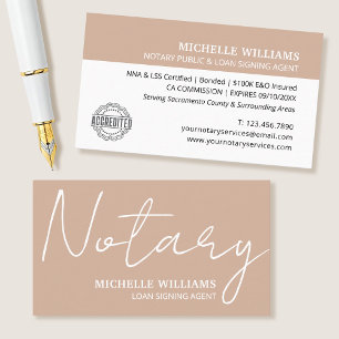 Notary Loan Signing Agent Script Logotyp Beige Visitkort