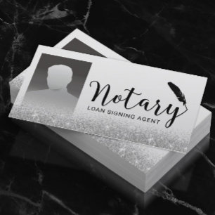 Notary Loan Signing Agent Silver Glitter Photo Visitkort