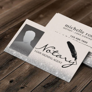 Notary Loan Signing Agent Silver Glitter Photo Visitkort
