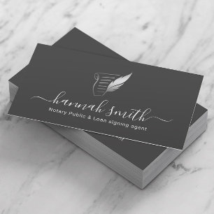 Notary Loan Signing Agent Silver Quill Logotyp Grå Visitkort