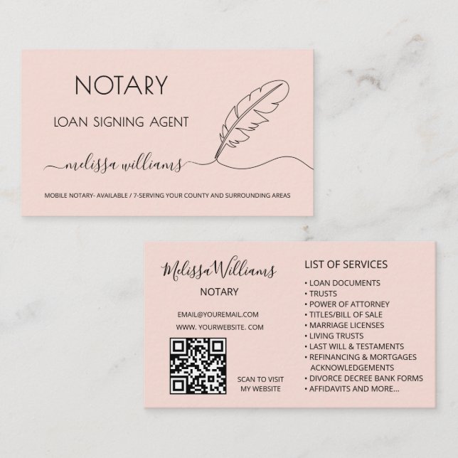 Notary Loan Signing Agent Visitkort (Fram/baksida)