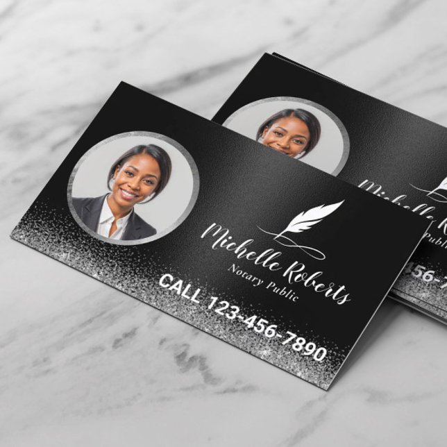 Notary Loan Signing Modern Black Photo Agent Visitkort (Skapare uppladdad)