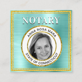 *~* NOTARY PHOTO METALL AQUA Signing Agent Fyrkantigt Visitkort