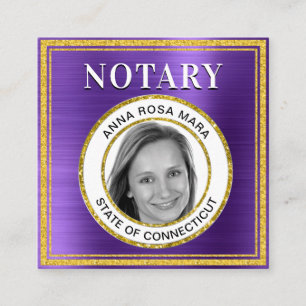 *~* NOTARY PHOTO METALL LILA Signing Agent Squar Fyrkantigt Visitkort
