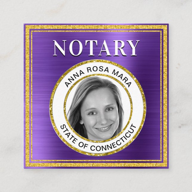 *~* NOTARY PHOTO METALL LILA Signing Agent Squar Fyrkantigt Visitkort (Framsida)